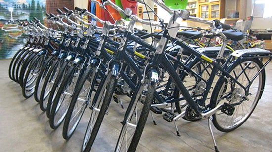 Bikes parked in a row